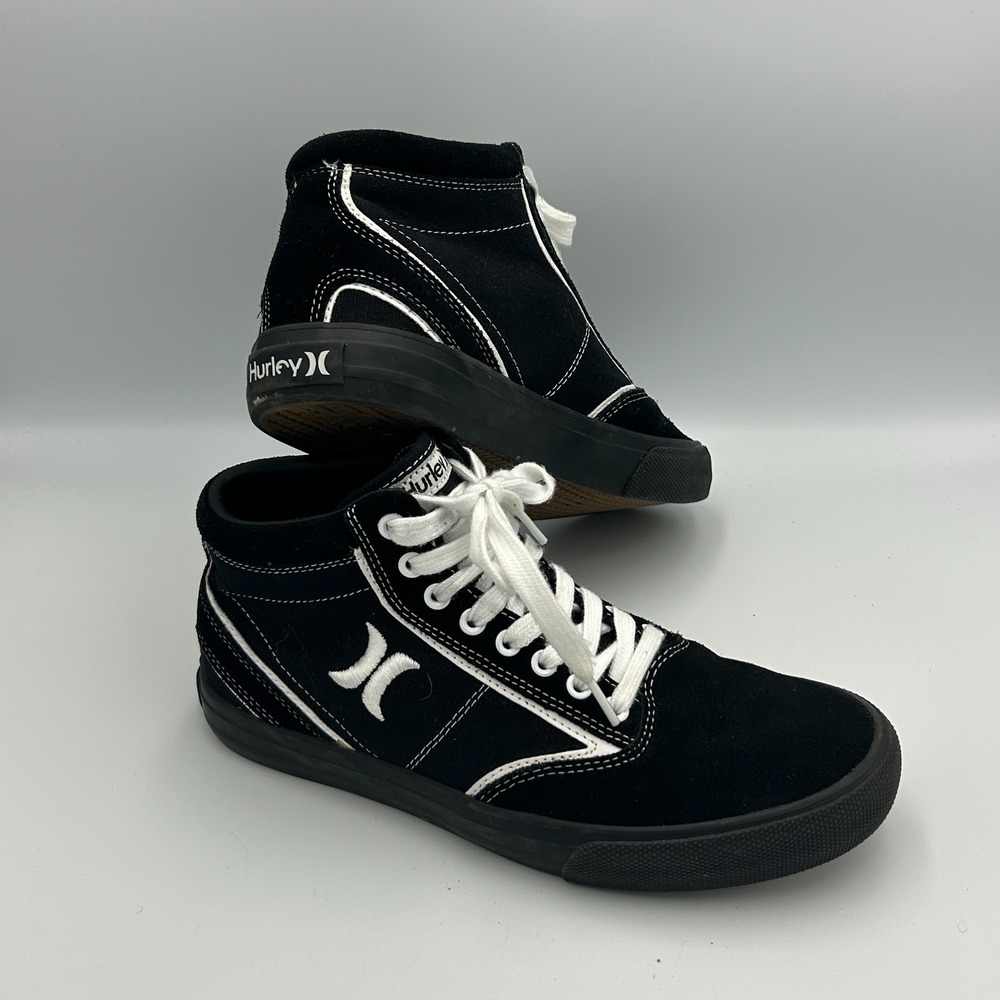 Hurley Men's 8 Skate Shoes Canvas Lace Up High Top‎ Kayo Chukka Black White 90s - Picture 3 of 13